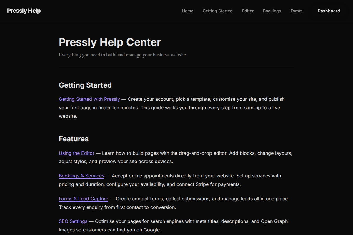 Documentation template preview